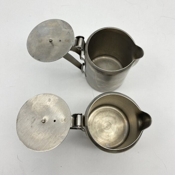 Vintage Don Stainless Steel Creamer‎ Dispenser Hinged Lid Lot Of 2 Japan Syrup - Picture 4 of 9